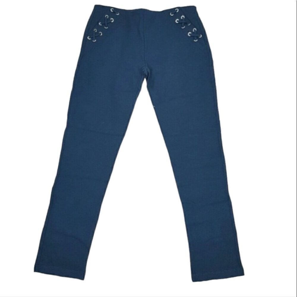 Women's Blue Leggings ankle Jeggings lace up detai‎